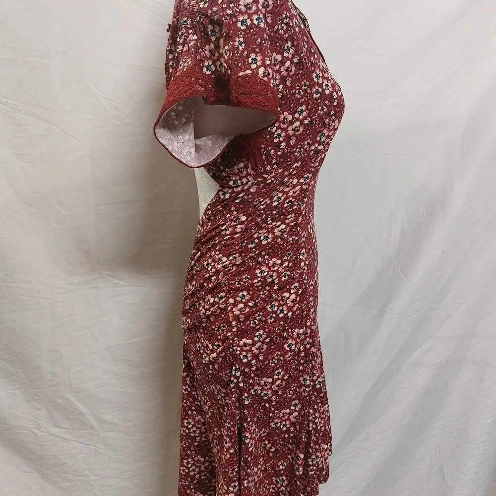 Free People Sweet Talker red Floral lace Boho Cottagecore 90s Mini Dress Size XS - Picture 9 of 16
